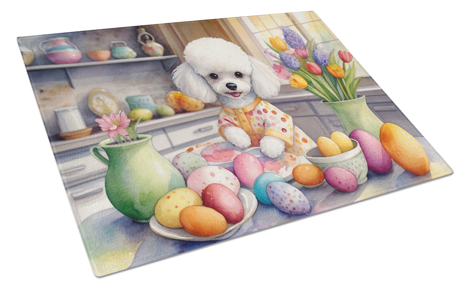 Buy this Decorating Easter White Poodle Glass Cutting Board