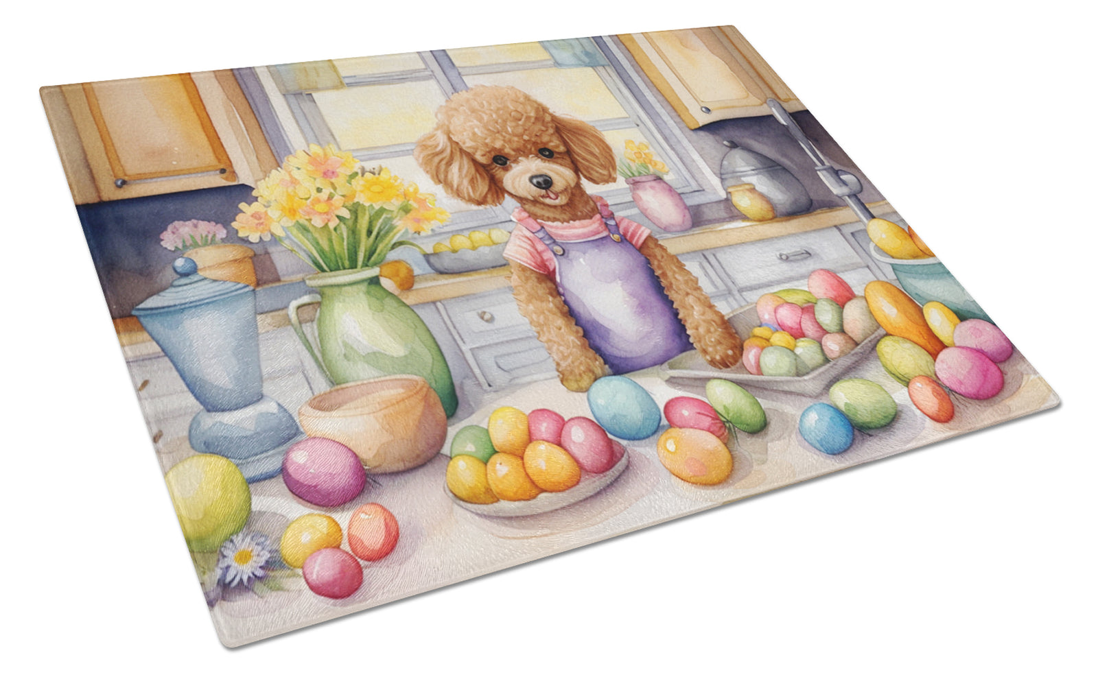 Buy this Decorating Easter Poodle Glass Cutting Board