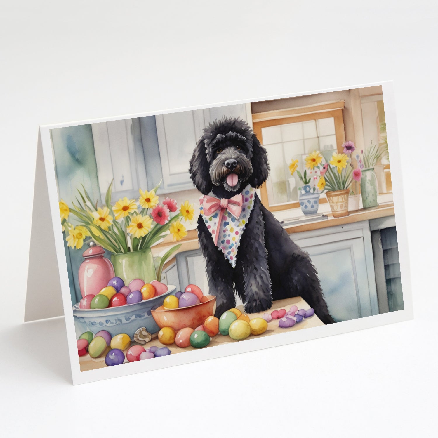 Buy this Decorating Easter Portuguese Water Dog Greeting Cards Pack of 8