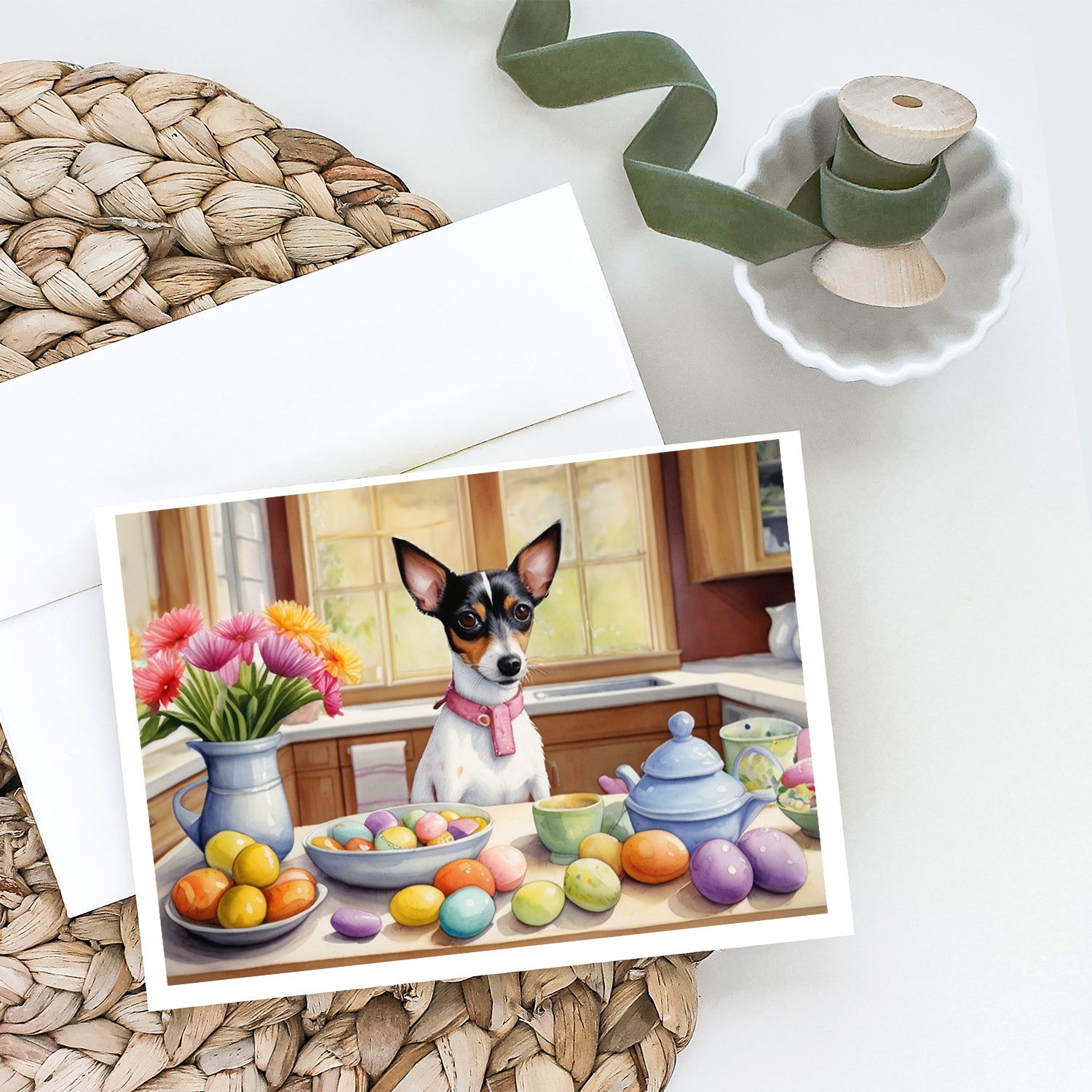 Decorating Easter Rat Terrier Greeting Cards Pack of 8
