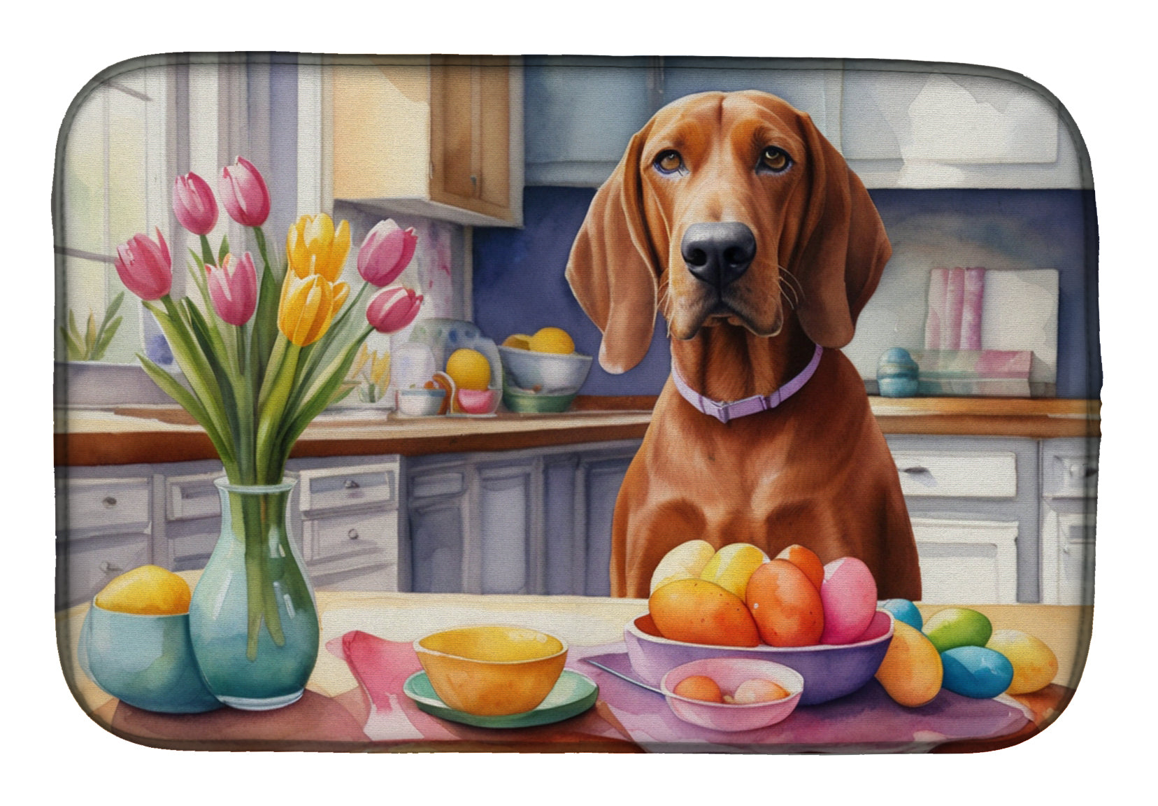 Buy this Decorating Easter Redbone Coonhound Dish Drying Mat
