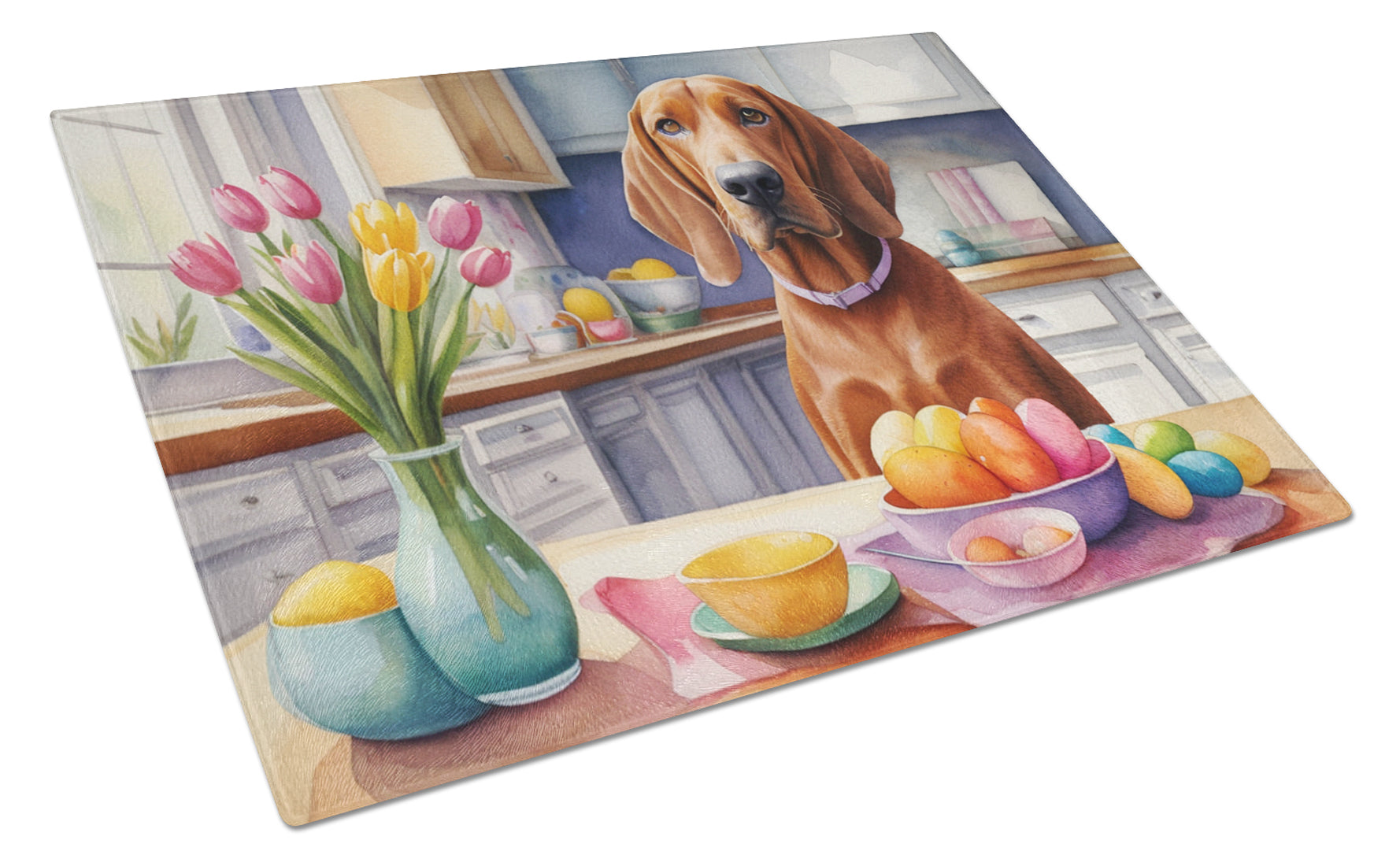 Buy this Decorating Easter Redbone Coonhound Glass Cutting Board
