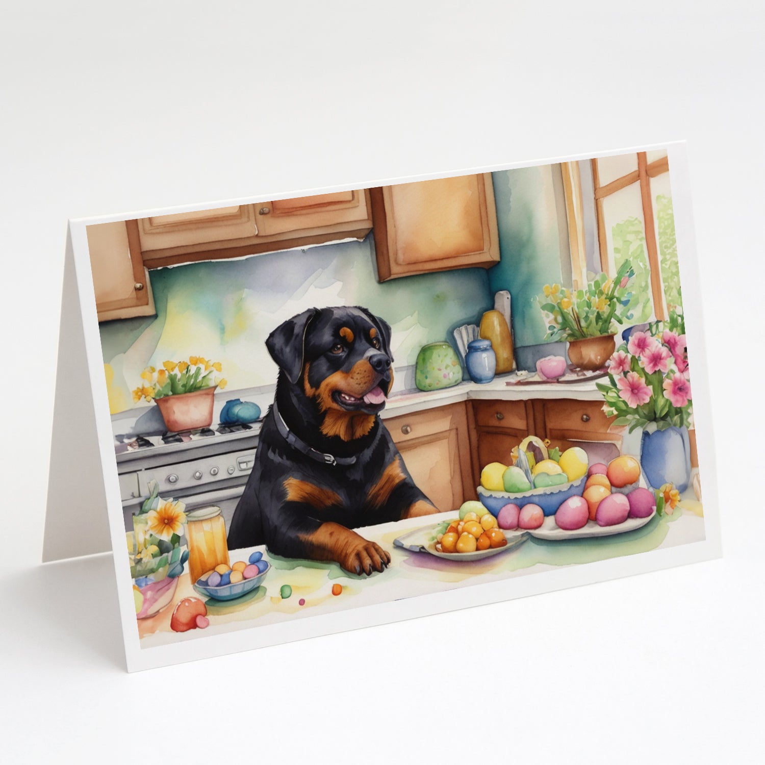 Buy this Decorating Easter Rottweiler Greeting Cards Pack of 8