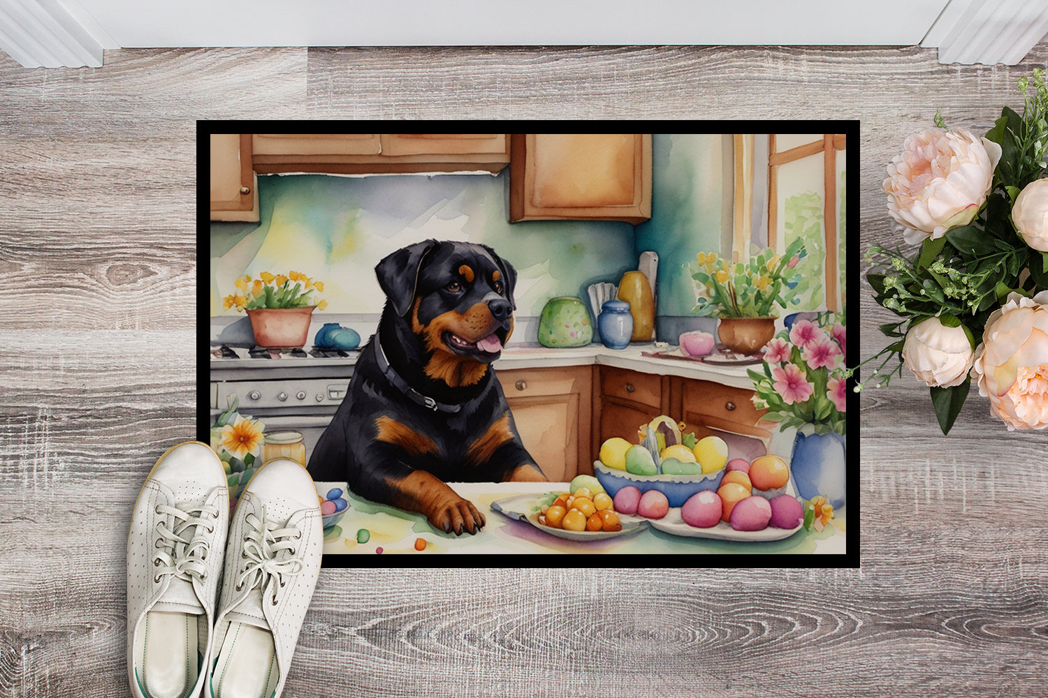 Decorating Easter Rottweiler Doormat