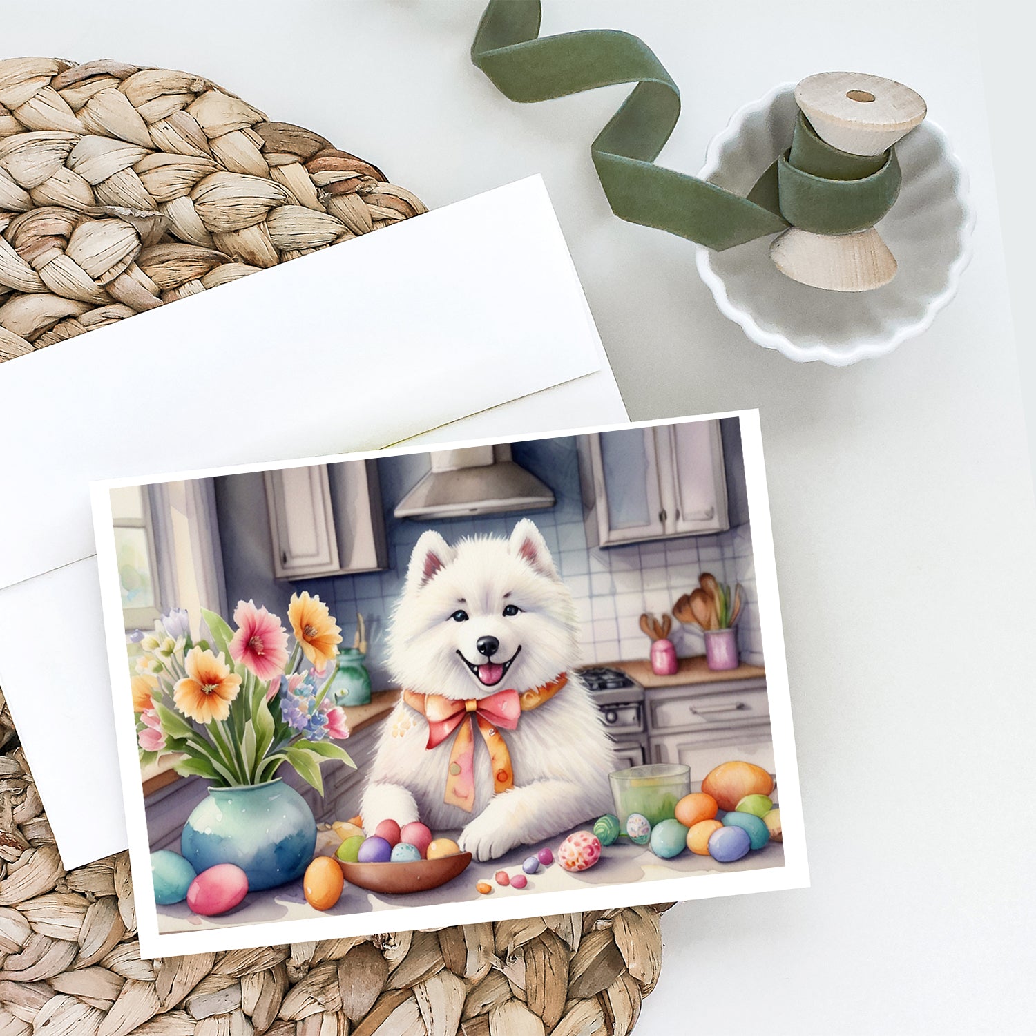 Buy this Decorating Easter Samoyed Greeting Cards Pack of 8