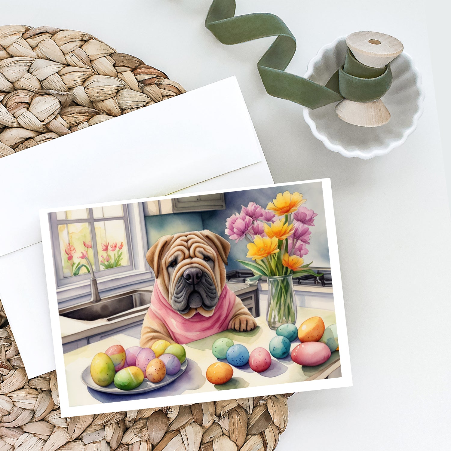 Decorating Easter Shar Pei Greeting Cards Pack of 8