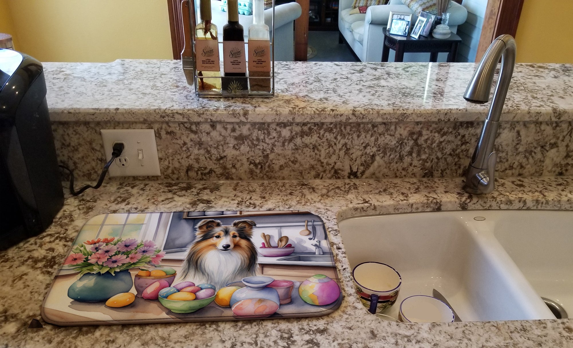 Decorating Easter Sheltie Dish Drying Mat