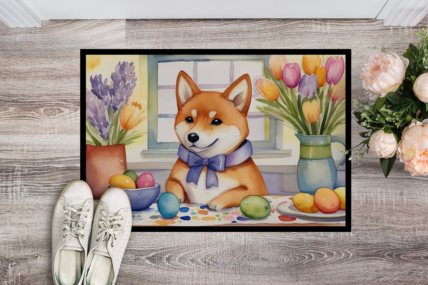 Decorating Easter Shiba Inu Doormat