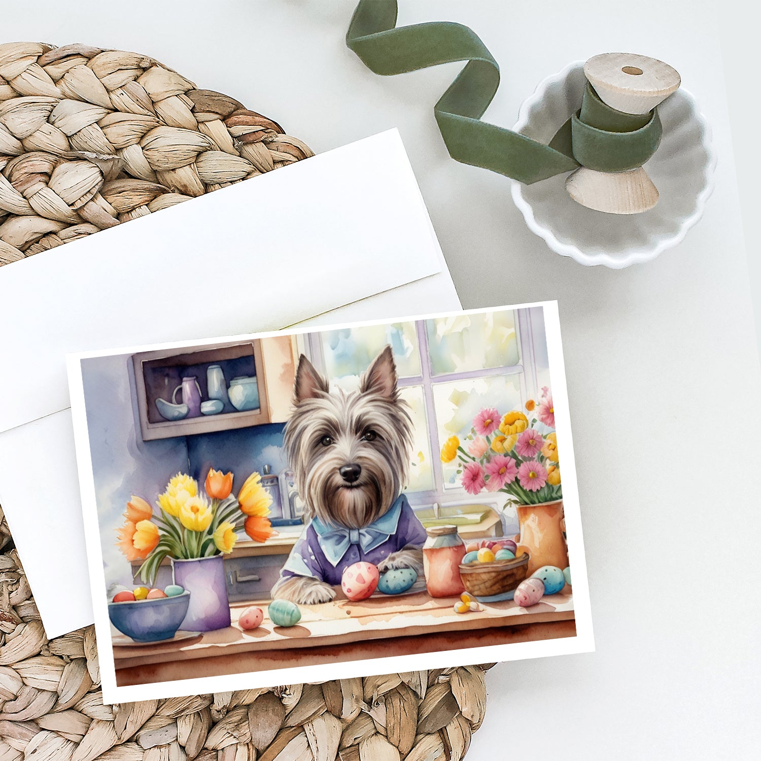 Decorating Easter Skye Terrier Greeting Cards Pack of 8