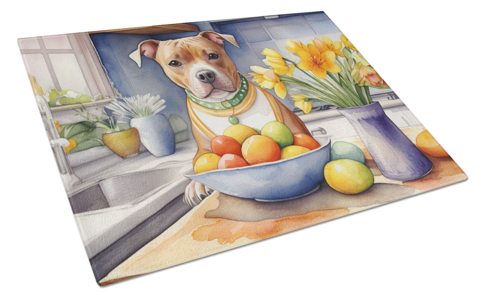 Buy this Decorating Easter Staffordshire Bull Terrier Glass Cutting Board
