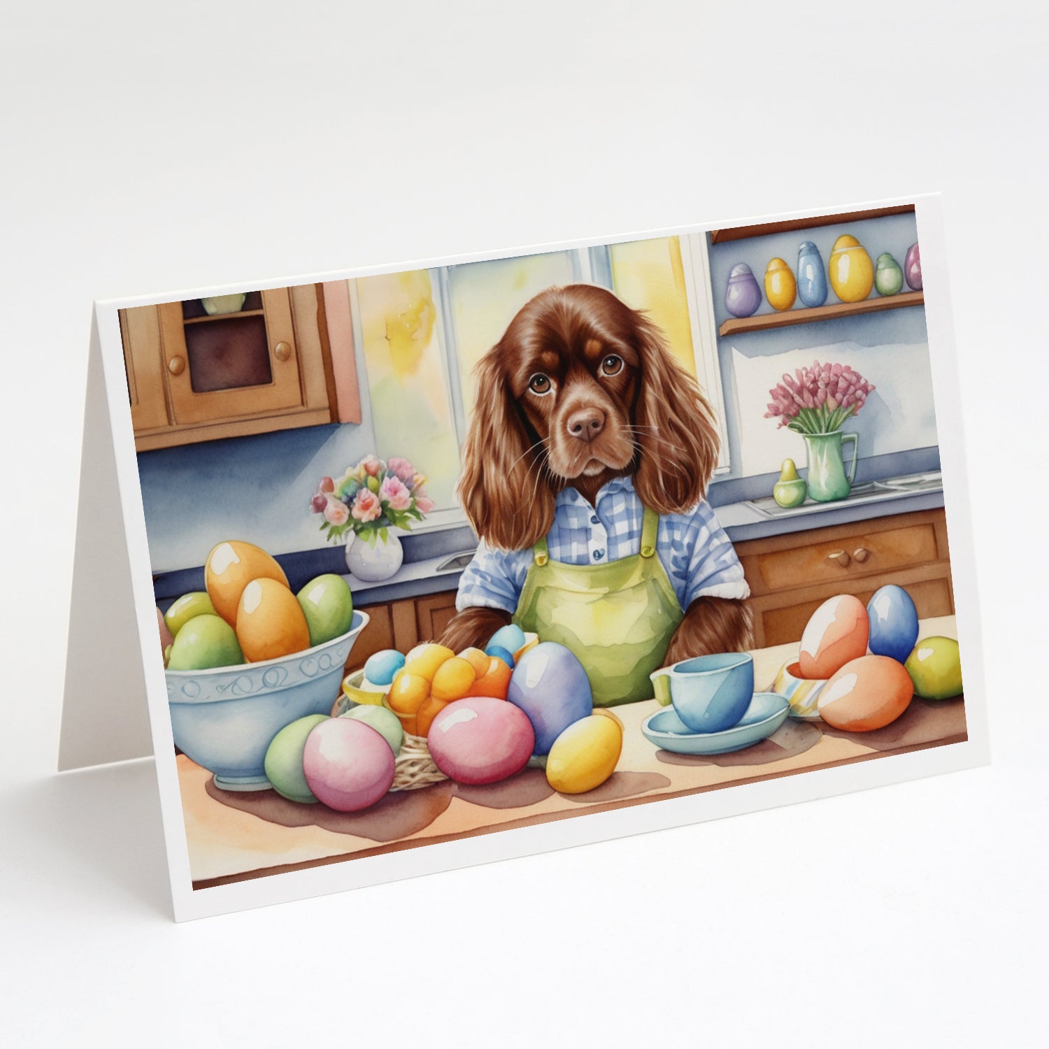 Buy this Decorating Easter Sussex Spaniel Greeting Cards Pack of 8