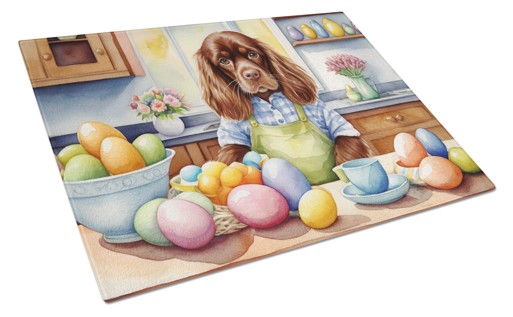 Buy this Decorating Easter Sussex Spaniel Glass Cutting Board