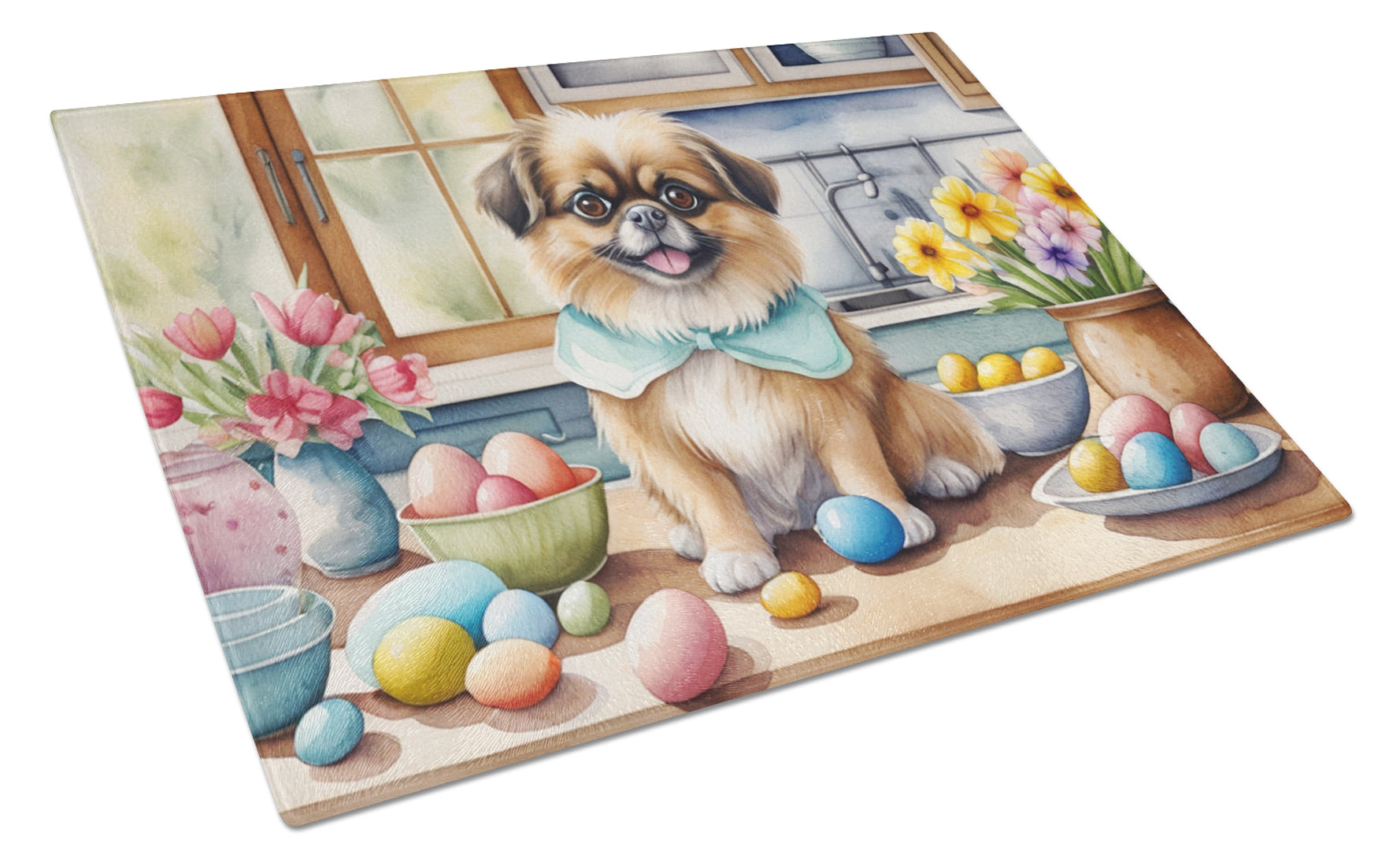 Buy this Decorating Easter Tibetan Spaniel Glass Cutting Board
