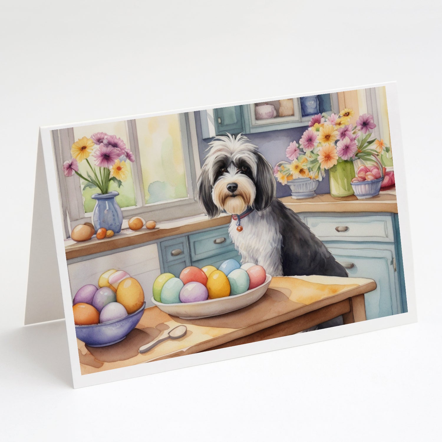 Buy this Decorating Easter Tibetan Terrier Greeting Cards Pack of 8