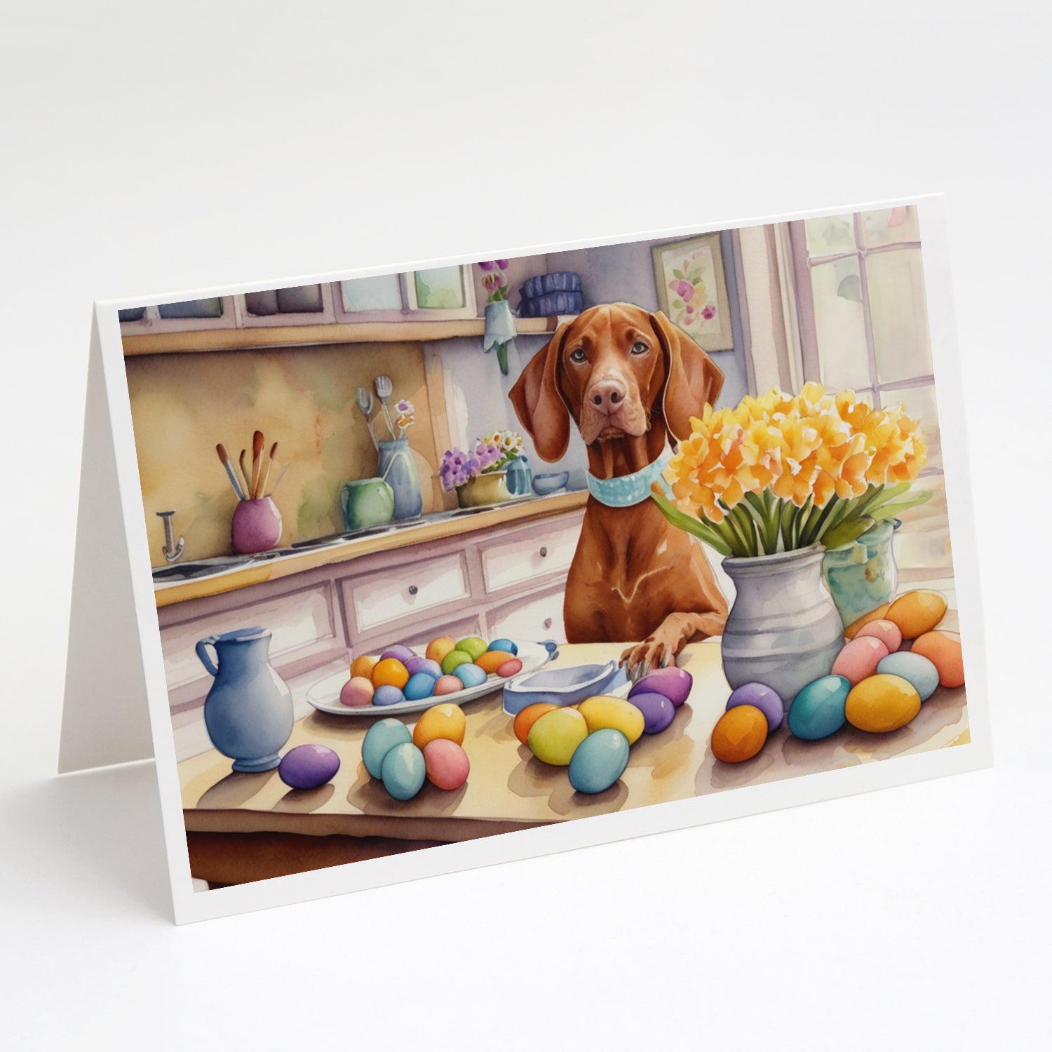 Buy this Decorating Easter Vizsla Greeting Cards Pack of 8