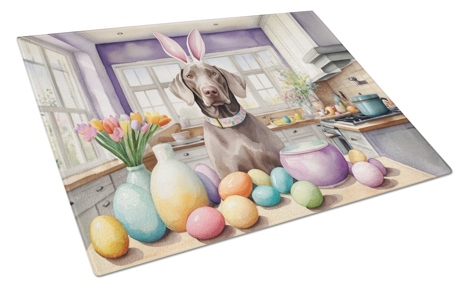 Buy this Decorating Easter Weimaraner Glass Cutting Board