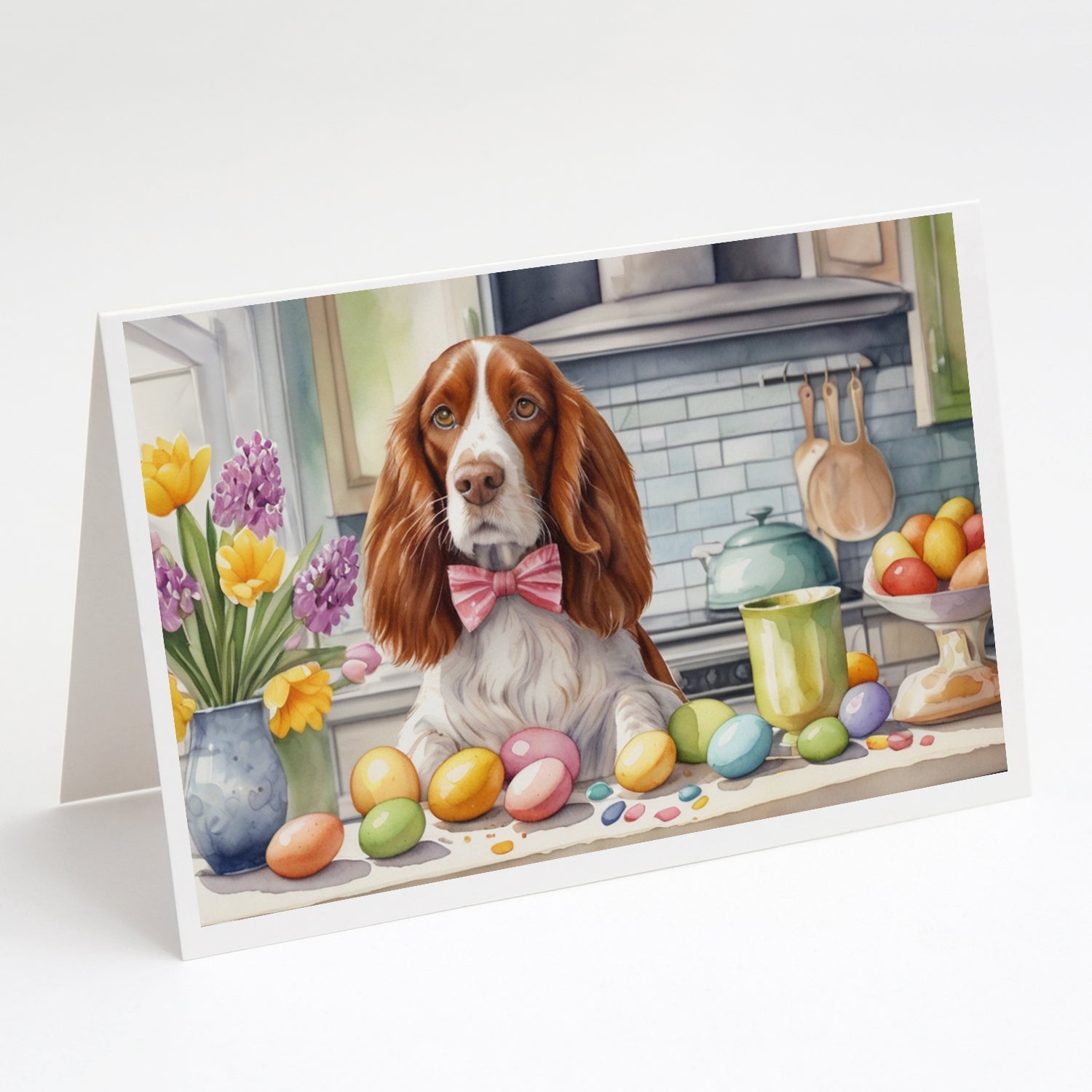 Buy this Decorating Easter Welsh Springer Spaniel Greeting Cards Pack of 8