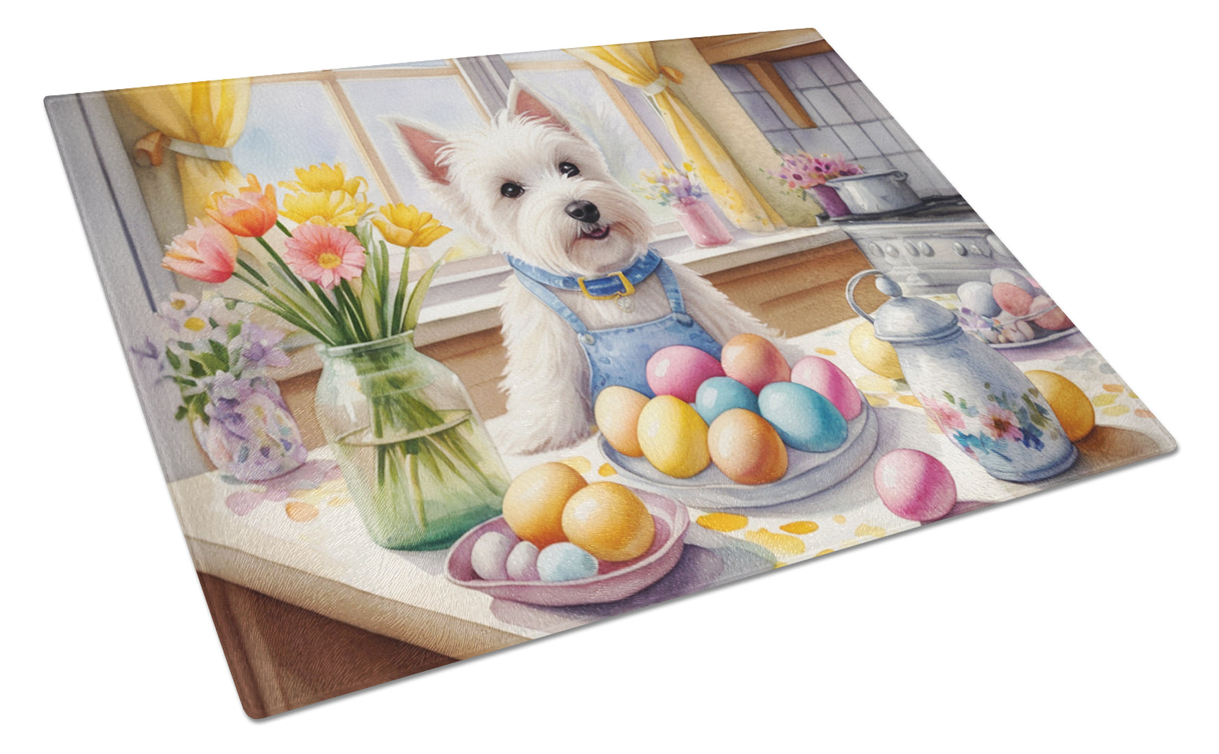 Buy this Decorating Easter Westie Glass Cutting Board