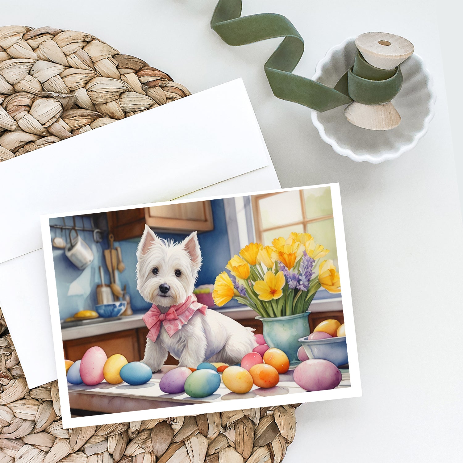 Decorating Easter Westie Greeting Cards Pack of 8