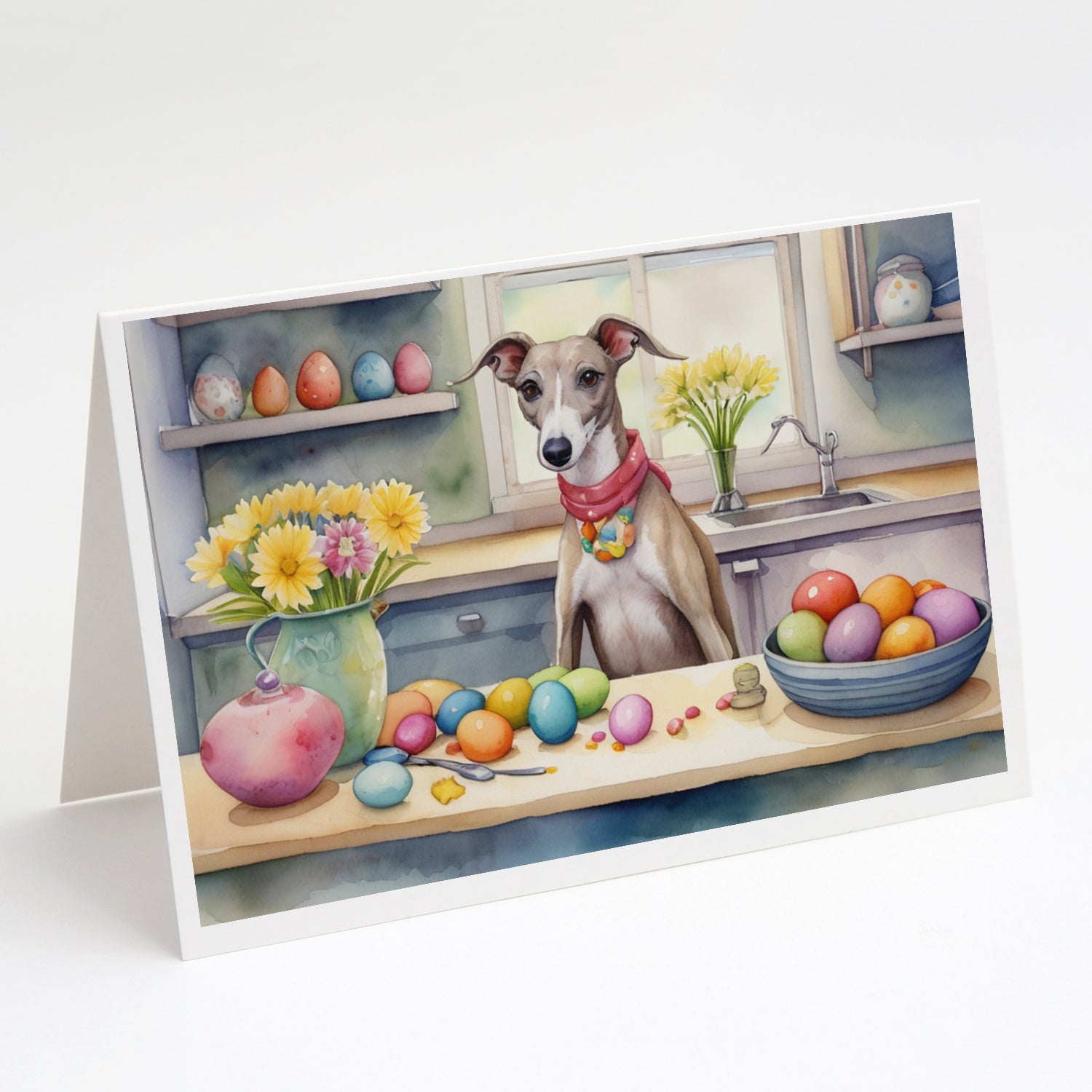Buy this Decorating Easter Whippet Greeting Cards Pack of 8