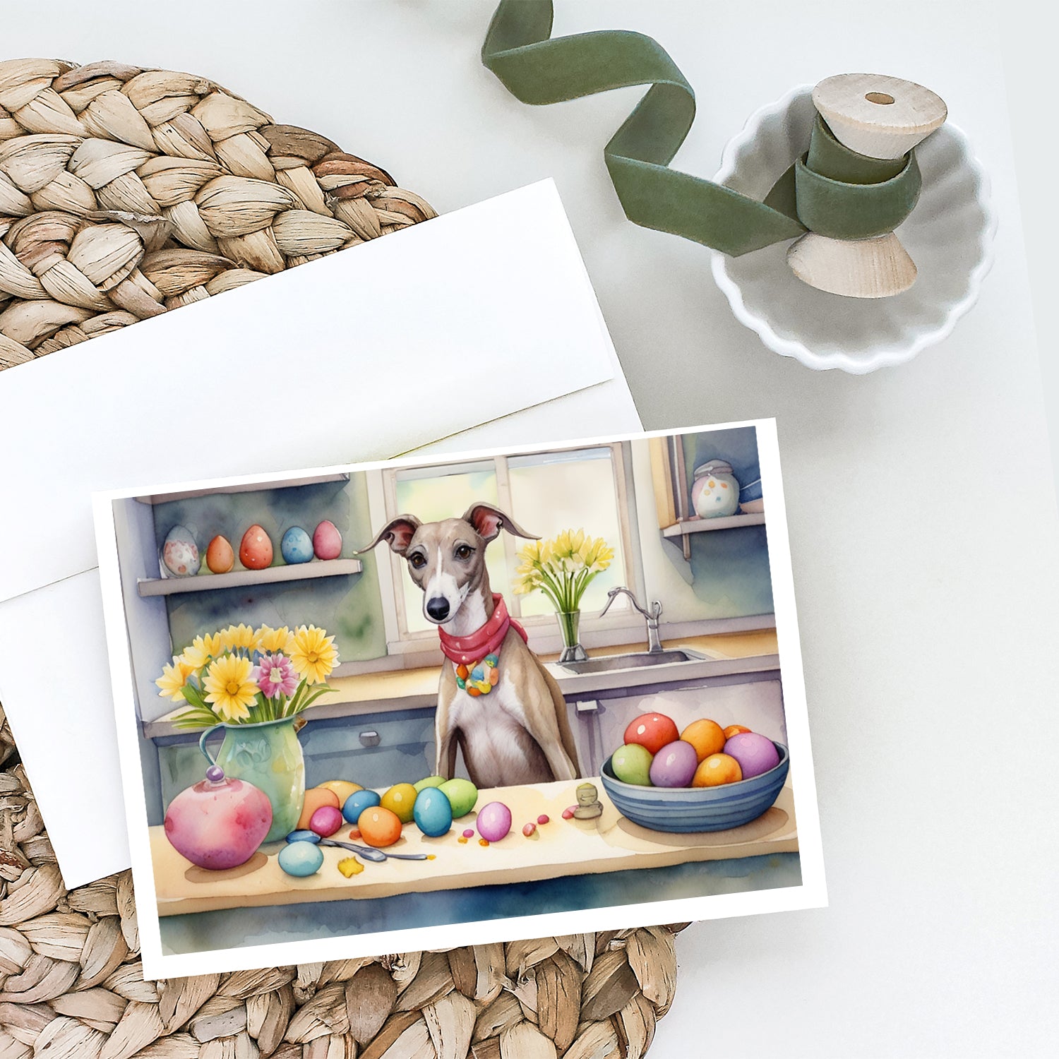 Buy this Decorating Easter Whippet Greeting Cards Pack of 8