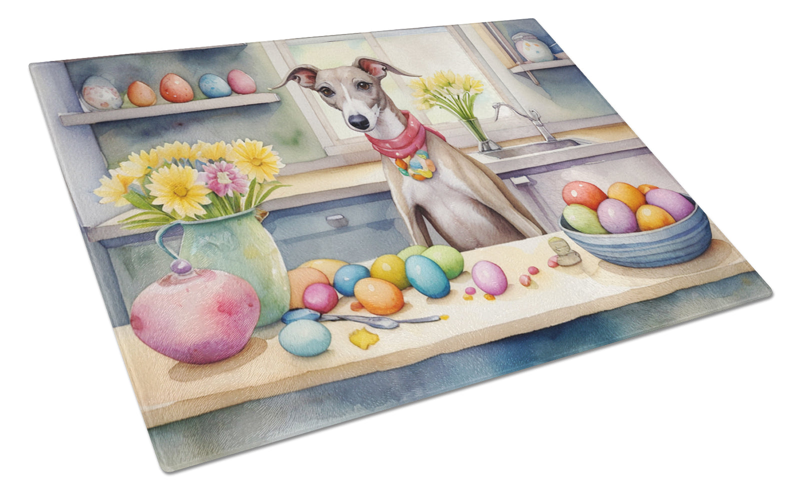 Buy this Decorating Easter Whippet Glass Cutting Board