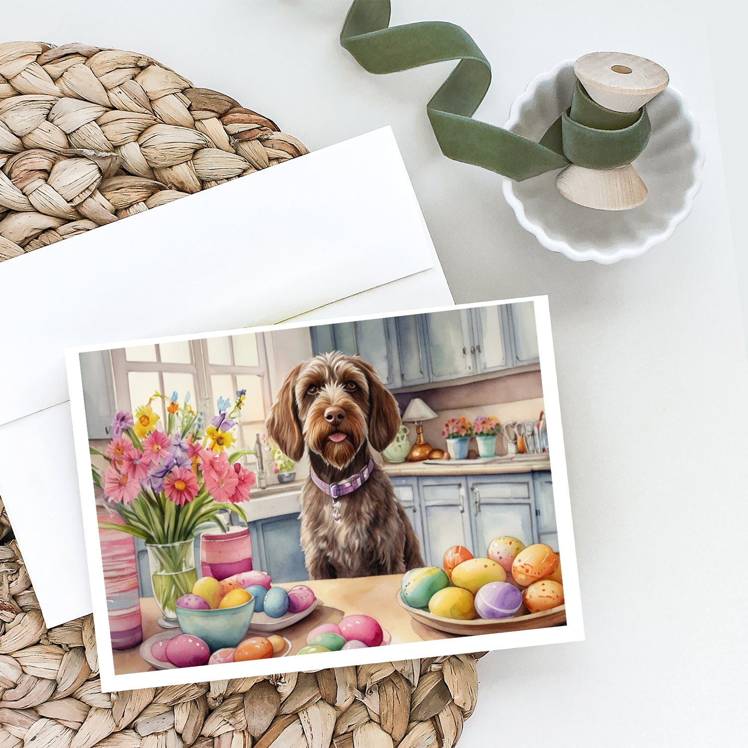 Decorating Easter Wirehaired Pointing Griffon Greeting Cards Pack of 8