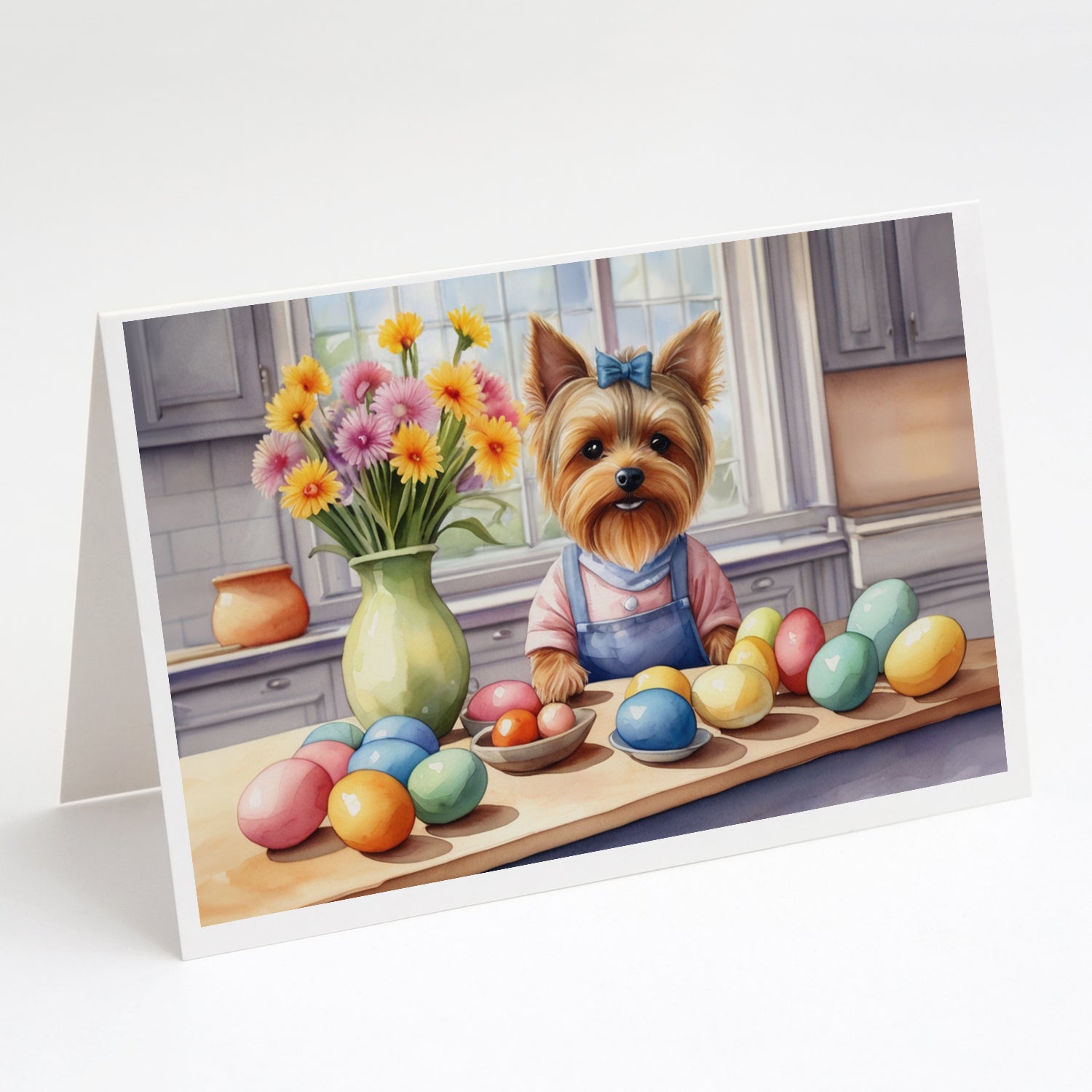 Buy this Decorating Easter Yorkshire Terrier Greeting Cards Pack of 8