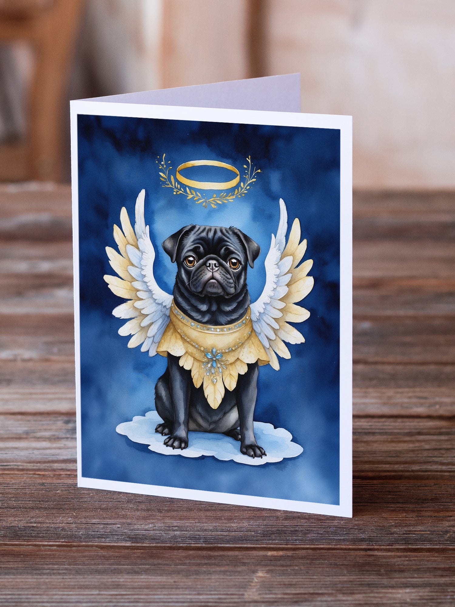 Black Pug My Angel Greeting Cards Pack of 8
