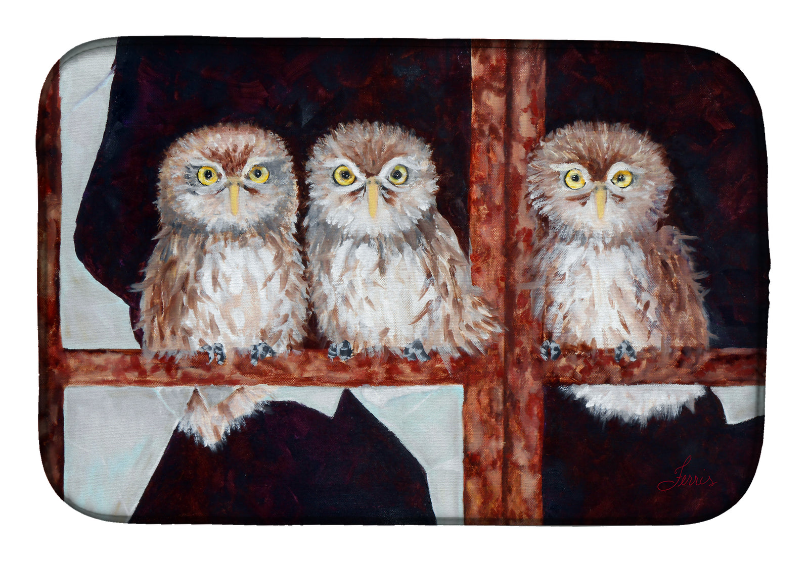 Owls by Ferris Hotard Dish Drying Mat