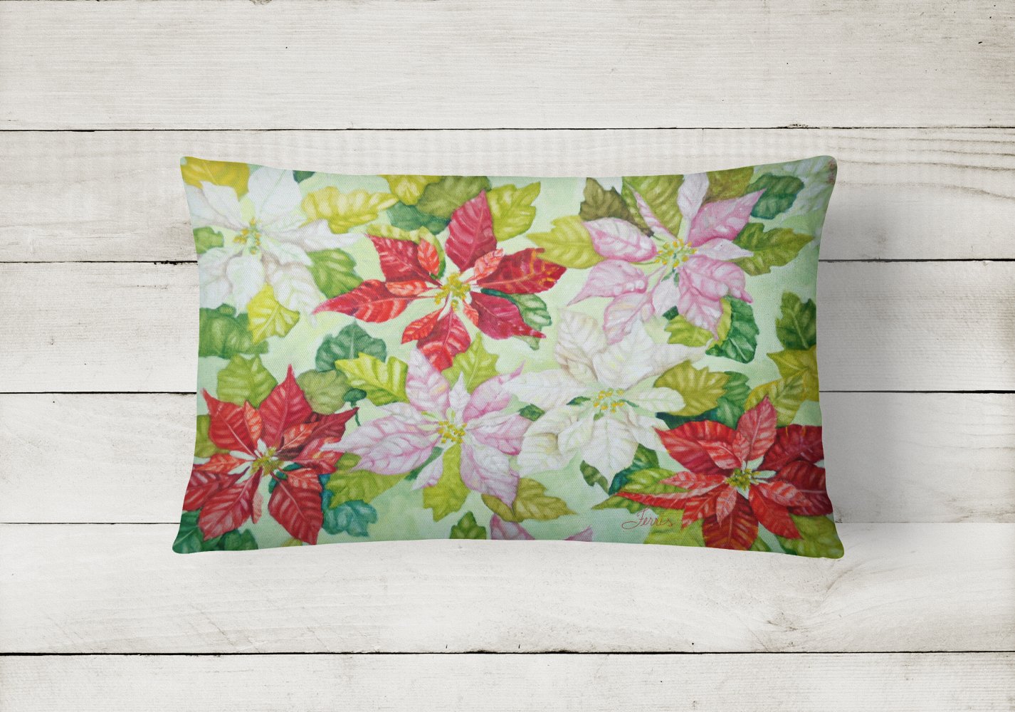 Buy this Poinsettias by Ferris Hotard Canvas Fabric Decorative Pillow