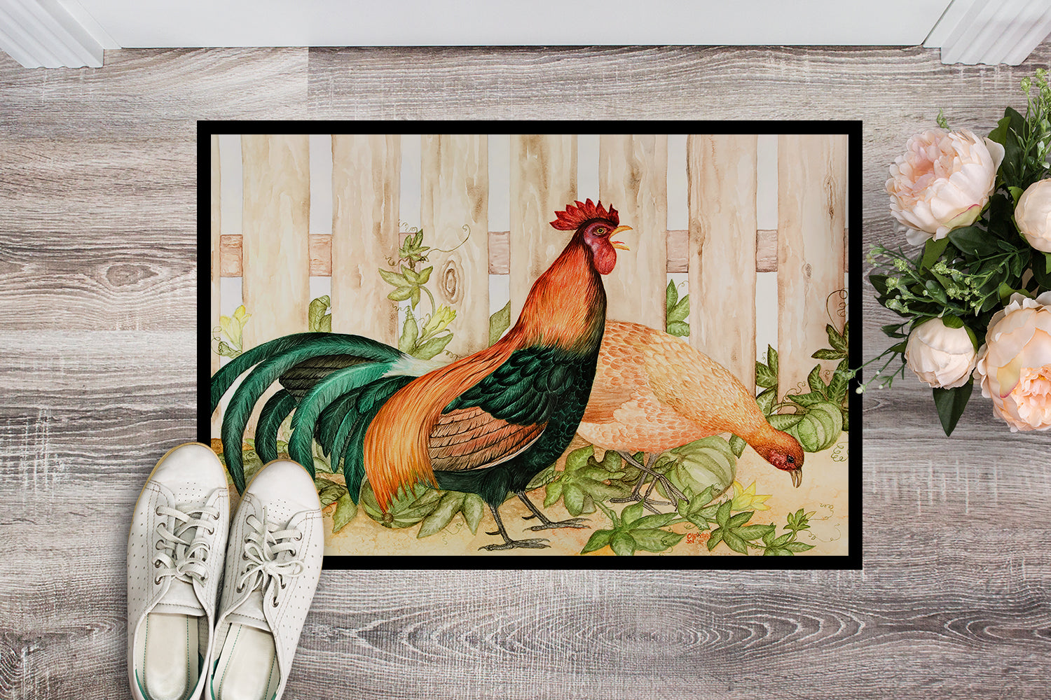 Chicken and Rooster by Ferris Hotard Indoor or Outdoor Mat 18x27 - the-store.com