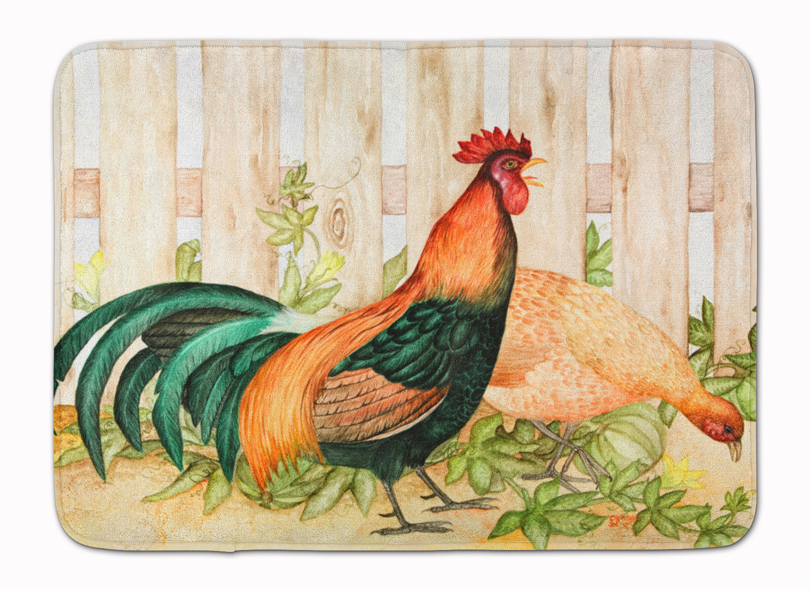 Chicken and Rooster by Ferris Hotard Machine Washable Memory Foam Mat - the-store.com
