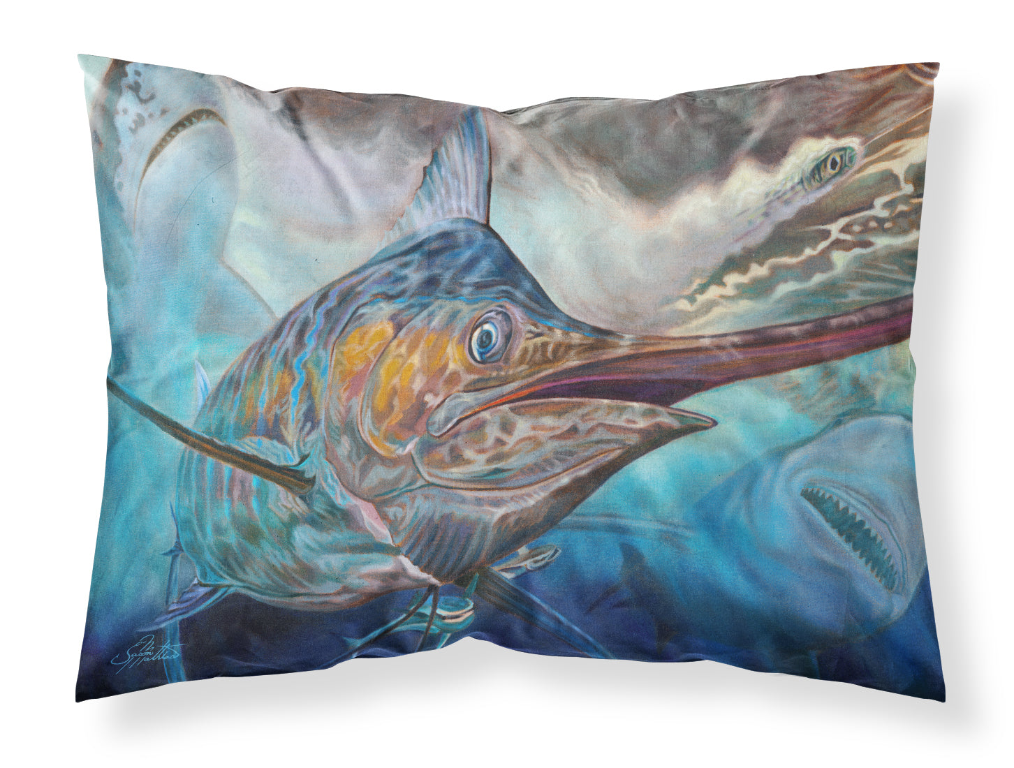 Running The Guantlet Blue Marlin Fabric Standard Pillowcase JMA2000PILLOWCASE by Caroline's Treasures
