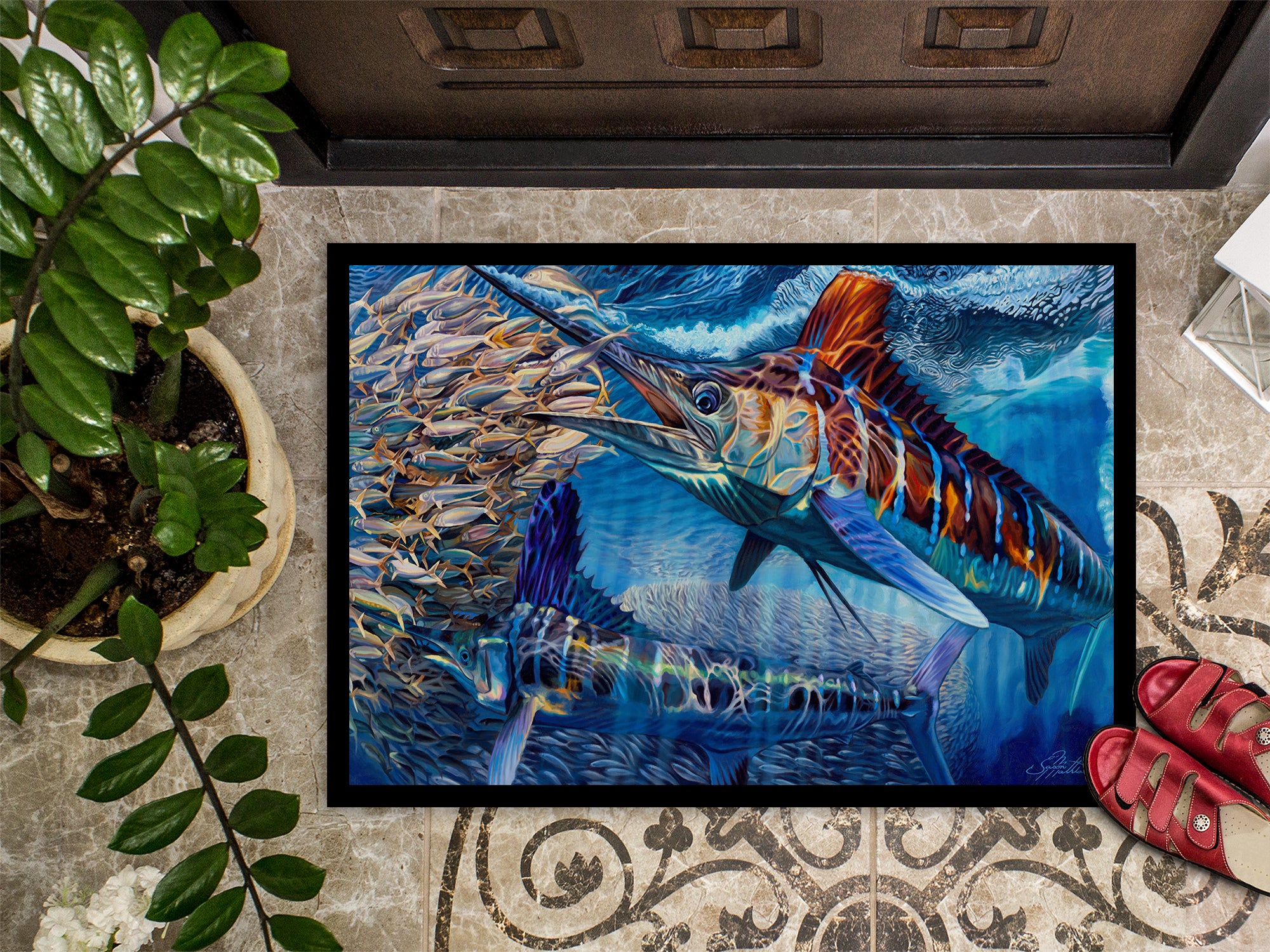 White Night White Marlin Indoor or Outdoor Mat 18x27 JMA2008MAT - the-store.com