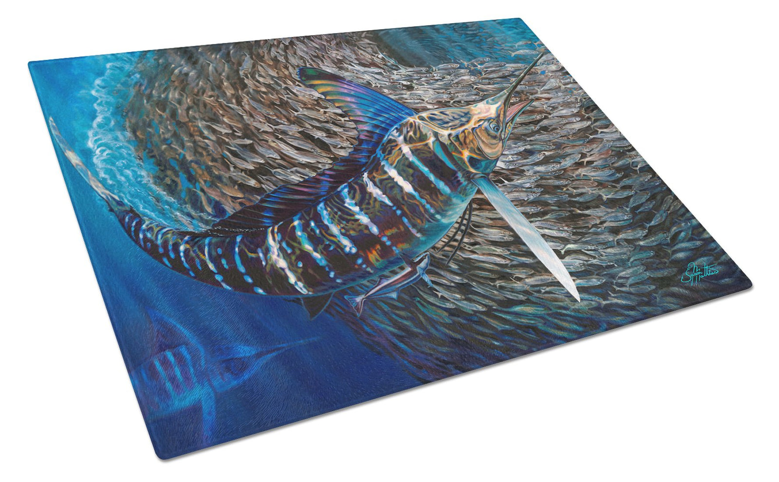 Striped Gem Striped Marlin Glass Cutting Board Large JMA2014LCB by Caroline's Treasures