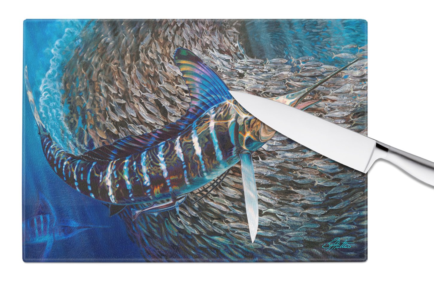 Striped Gem Striped Marlin Glass Cutting Board Large JMA2014LCB by Caroline's Treasures