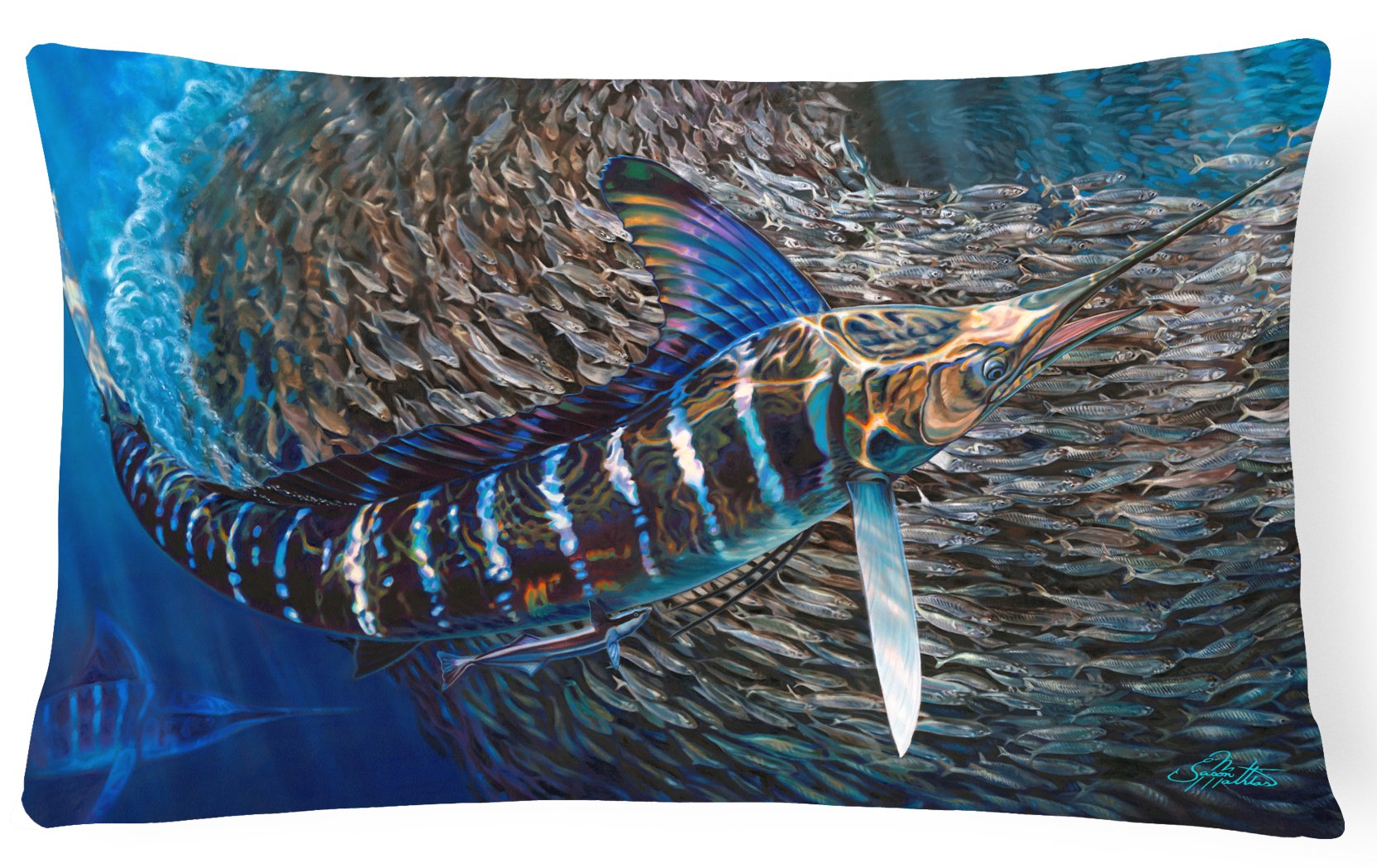 Striped Gem Striped Marlin Canvas Fabric Decorative Pillow JMA2014PW1216 by Caroline's Treasures