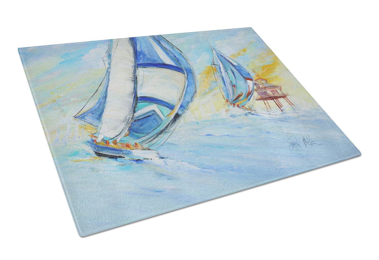 Sailboats and Middle Bay Lighthouse Glass Cutting Board Large JMK1005LCB by Caroline's Treasures