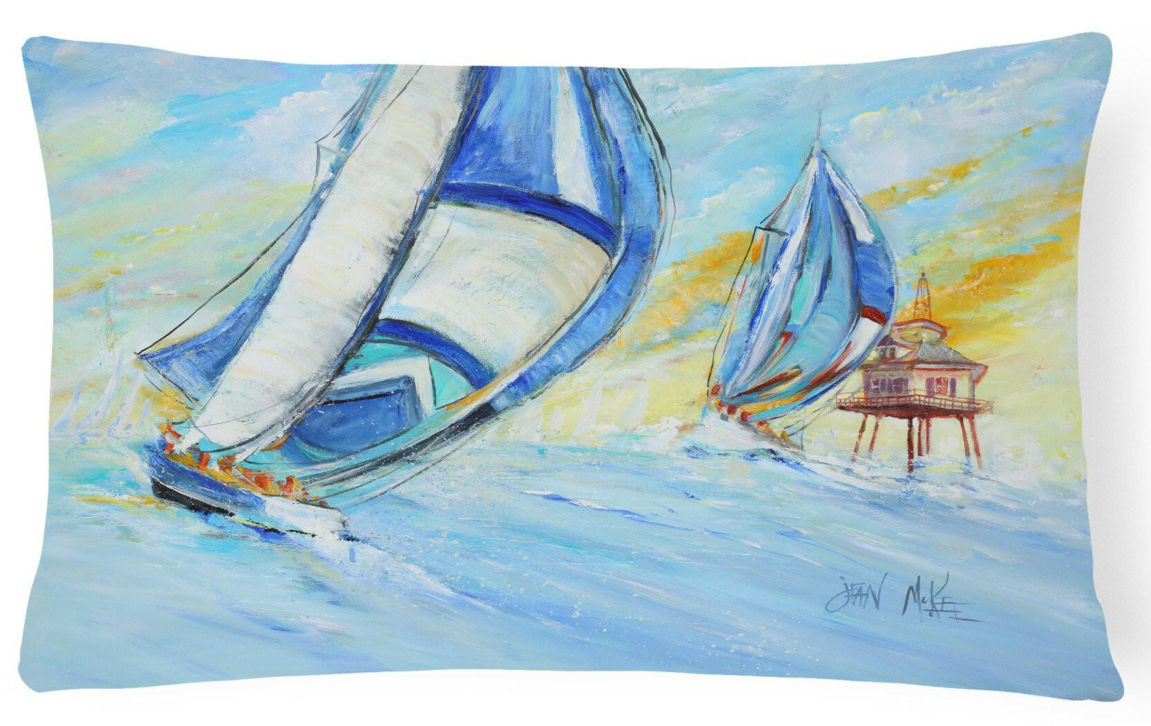 Sailboats and Middle Bay Lighthouse Canvas Fabric Decorative Pillow by Caroline's Treasures