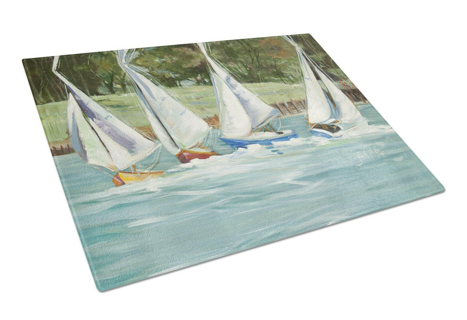 Sailboats on the bay Glass Cutting Board Large JMK1035LCB by Caroline's Treasures