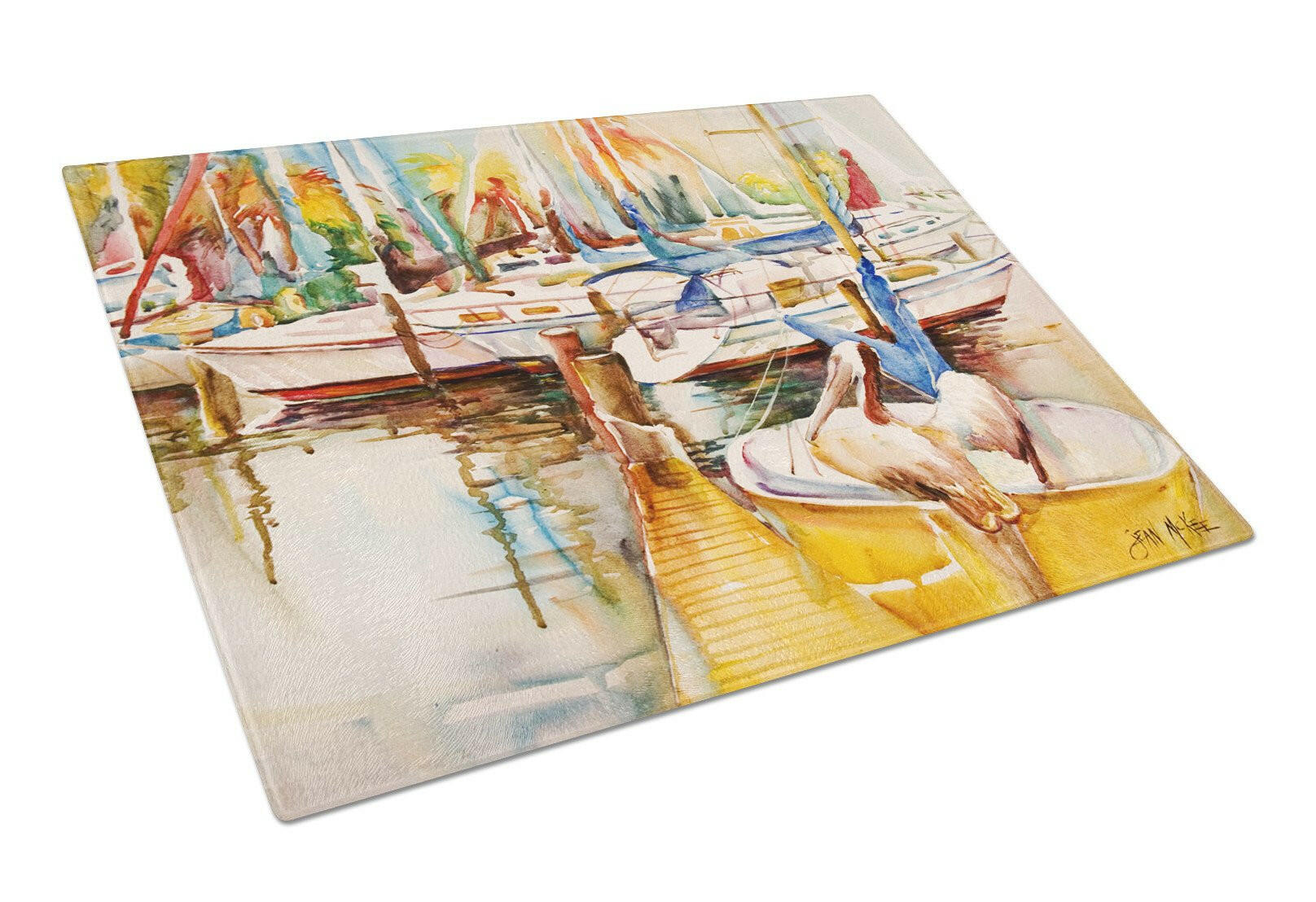 Sailboat  with Pelican Golden Days Glass Cutting Board Large JMK1042LCB by Caroline's Treasures