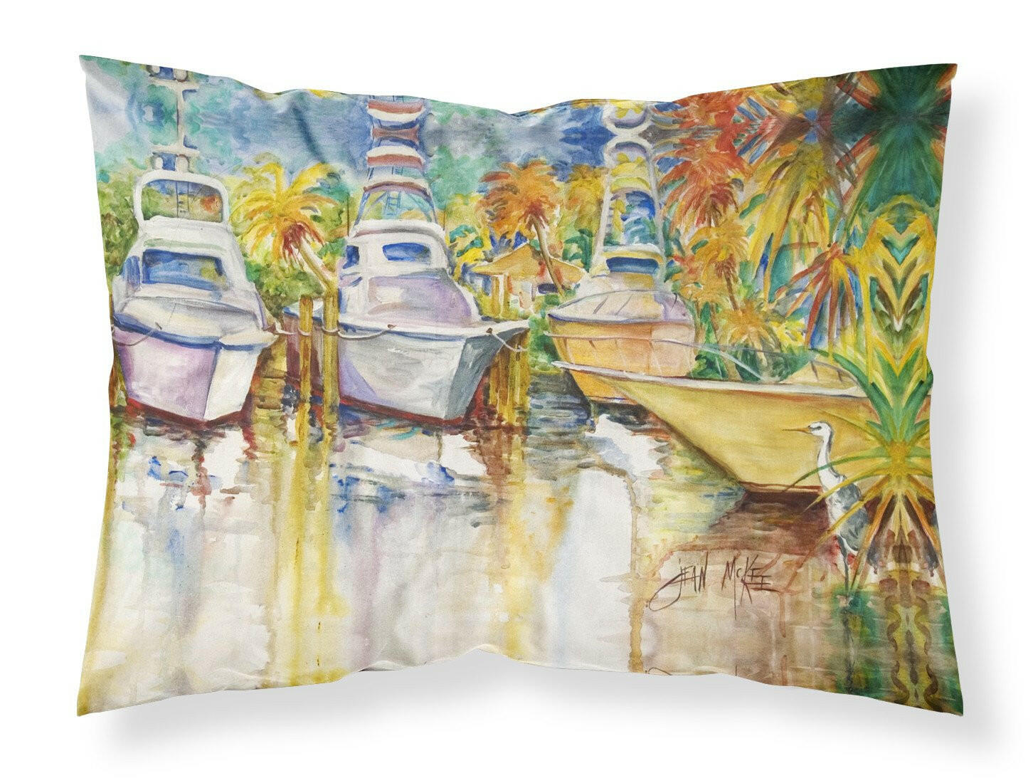 Blue Heron and Deep Sea Fishing Boats Fabric Standard Pillowcase by Caroline's Treasures