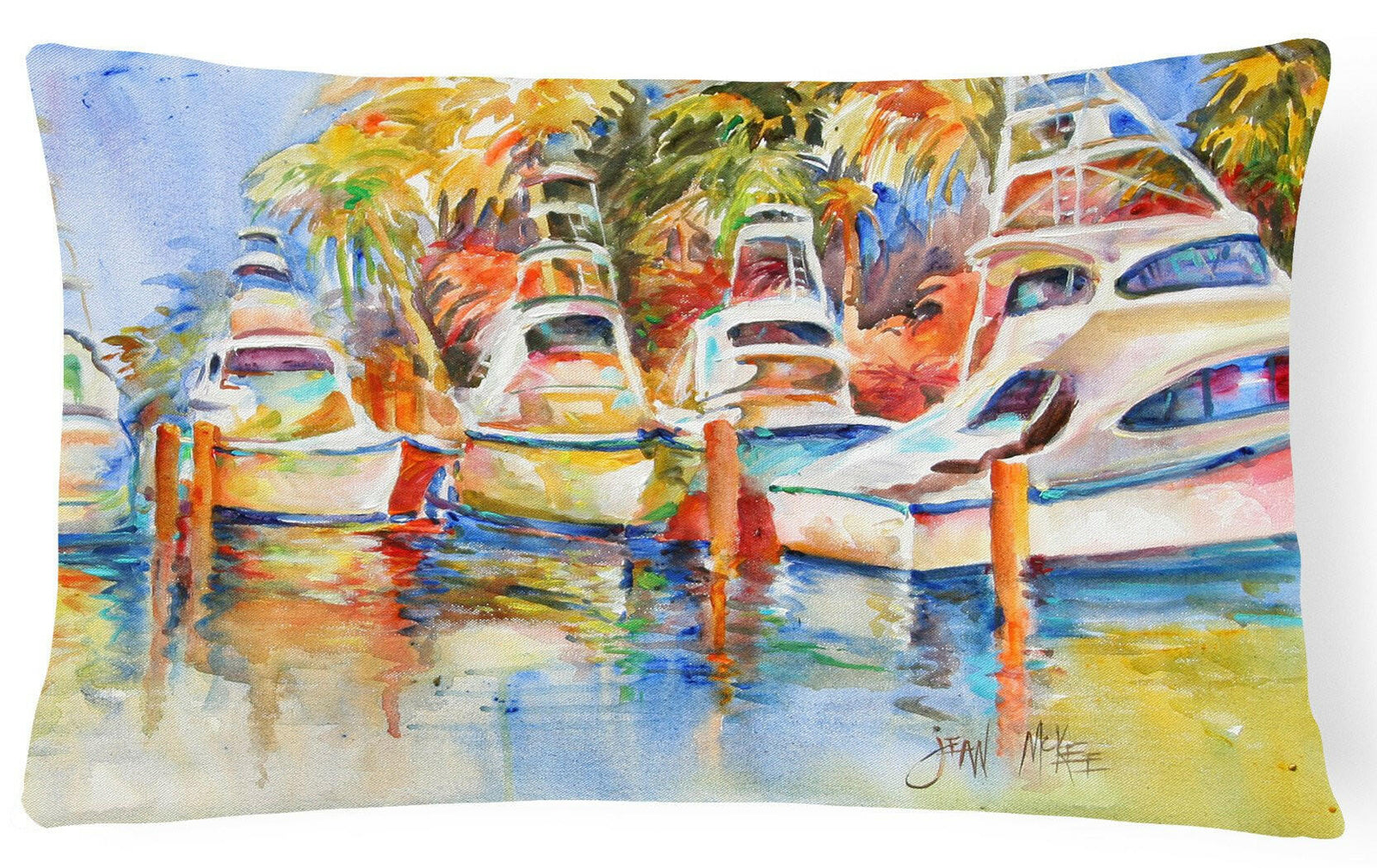Deep Sea Fishing Boats at the Dock Canvas Fabric Decorative Pillow JMK1052PW1216 by Caroline's Treasures