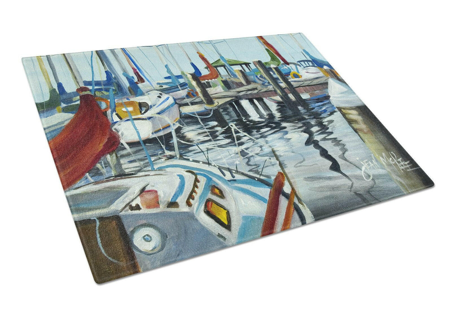 Orange Sail Sailboats Glass Cutting Board Large JMK1065LCB by Caroline's Treasures