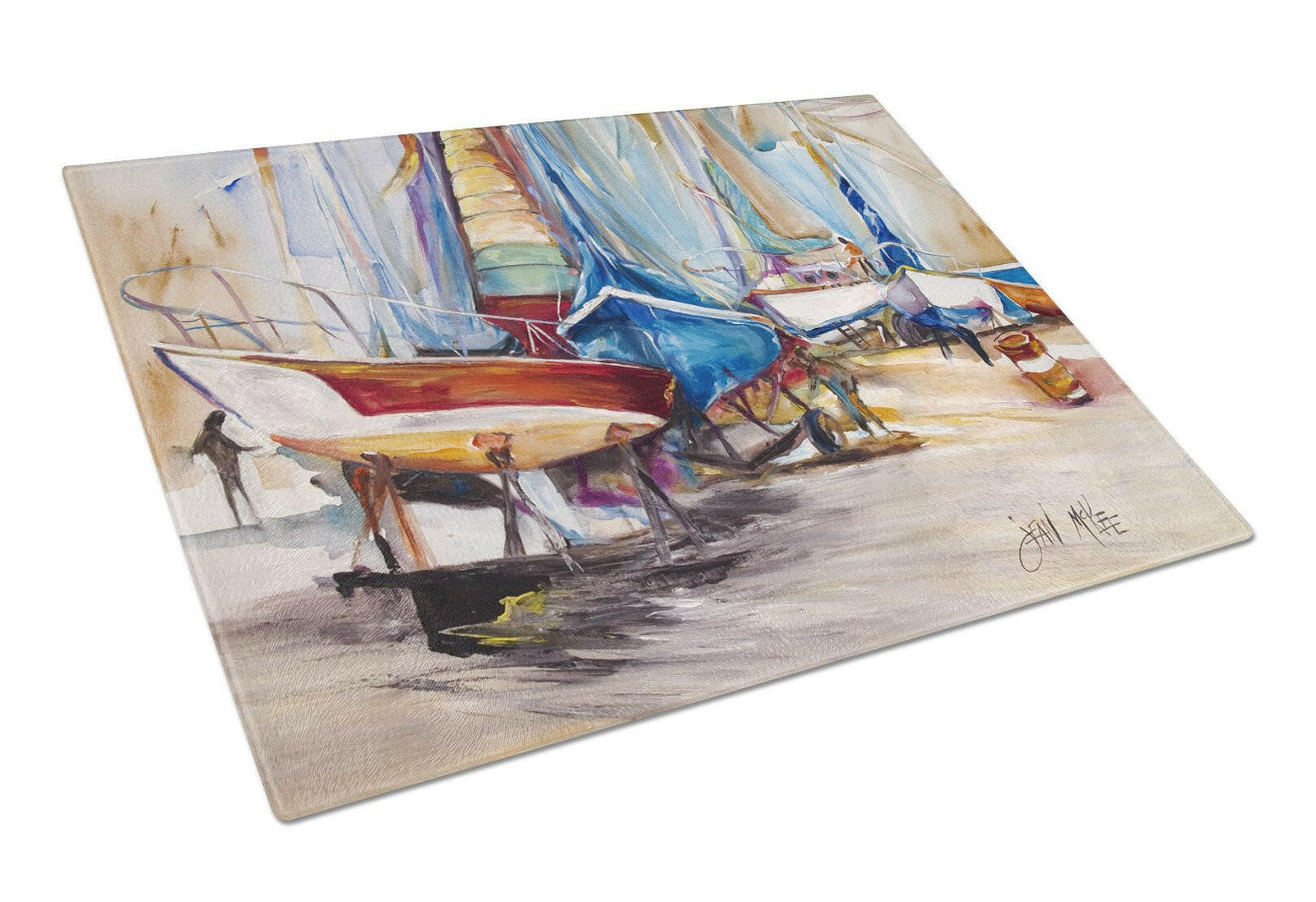 On the Hill Sailboats Glass Cutting Board Large JMK1066LCB by Caroline's Treasures