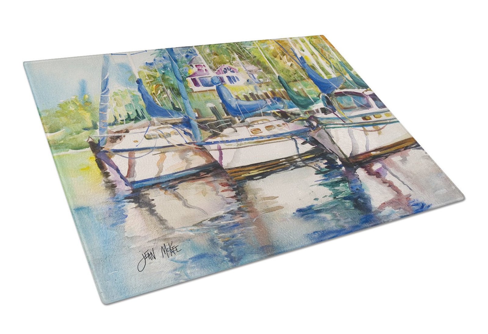 Safe Harbour Sailboats Glass Cutting Board Large JMK1071LCB by Caroline's Treasures