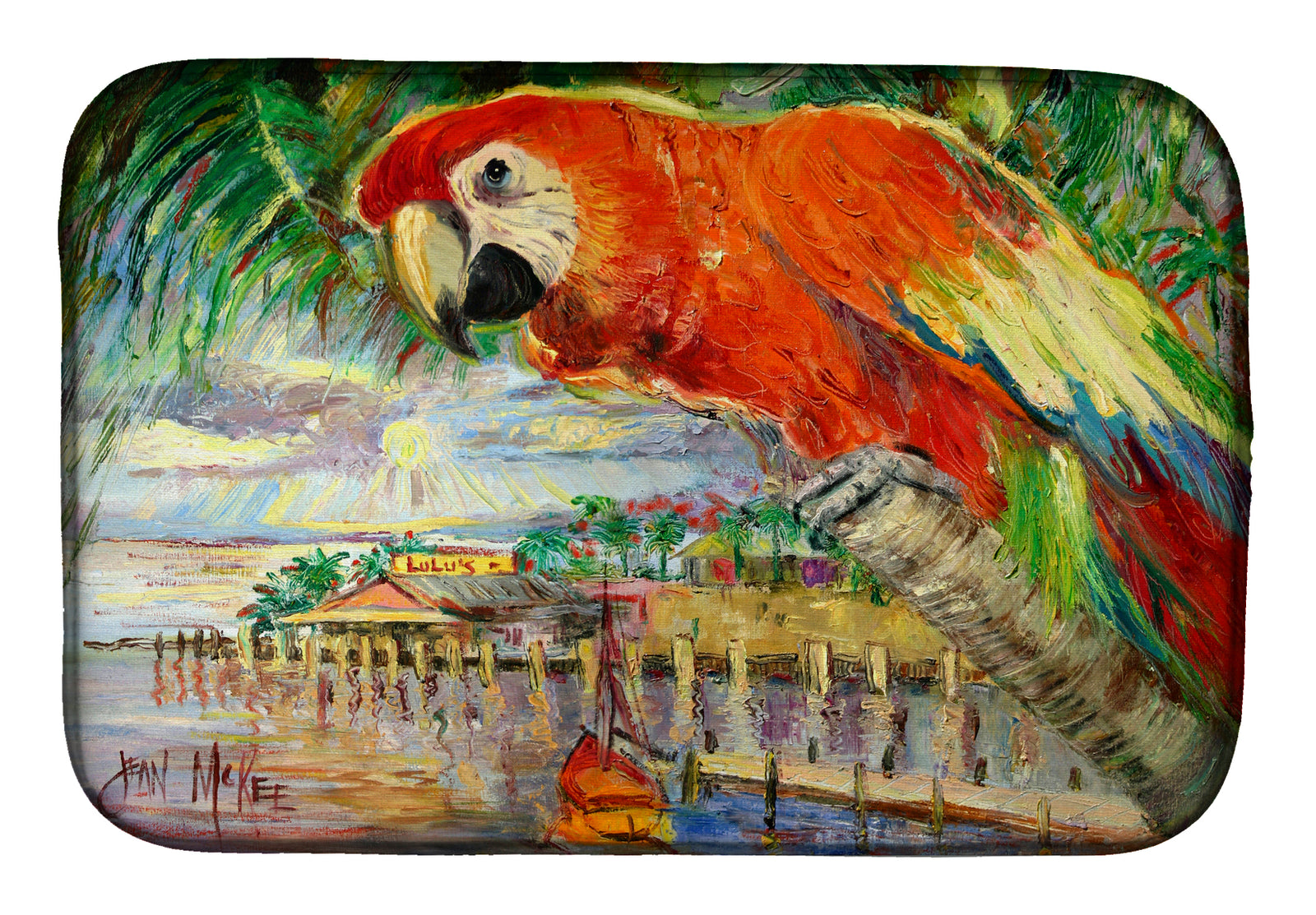 Red Parrot at Lulu's Dish Drying Mat JMK1134DDM