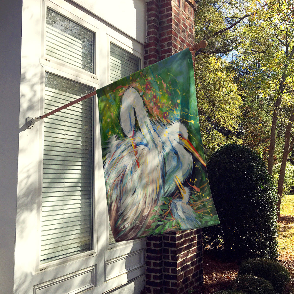 White Egret in the Rain Flag Canvas House Size JMK1139CHF