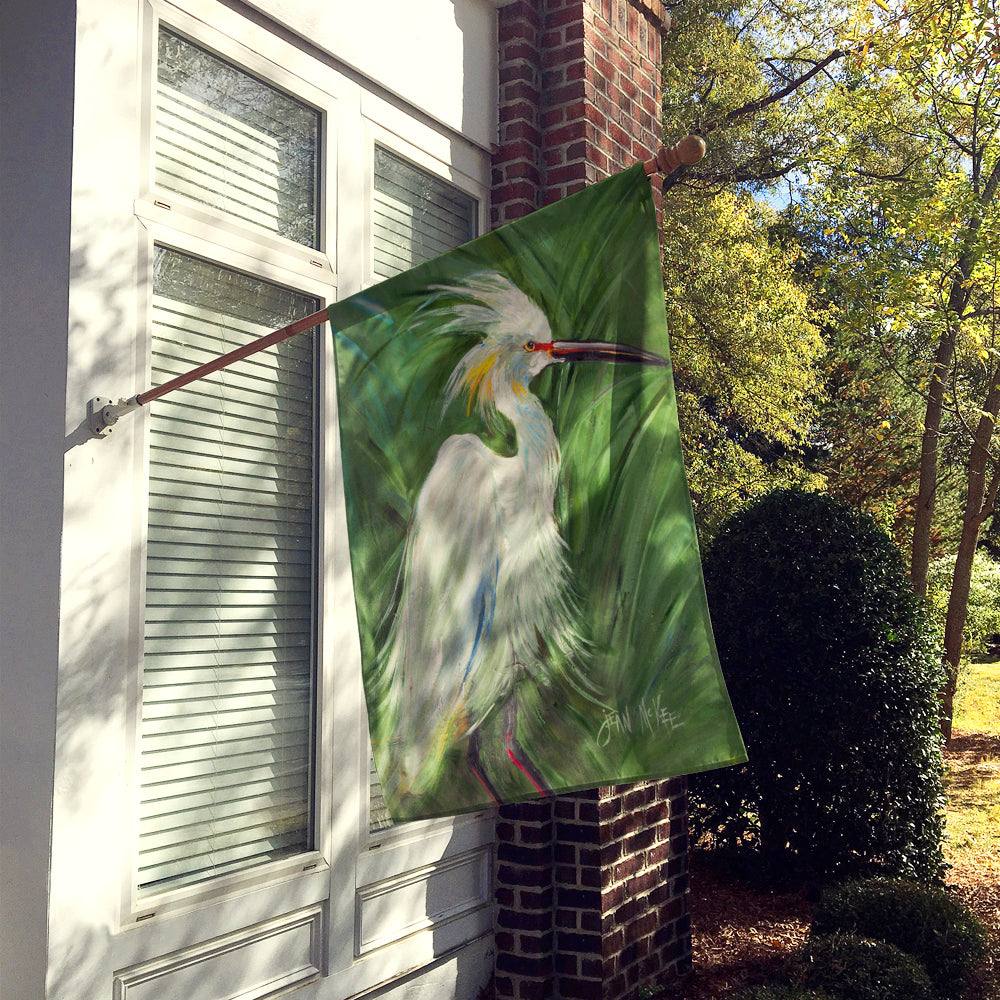 White Egret in Green grasses Flag Canvas House Size JMK1141CHF